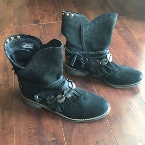 Black ankle booties with fringe